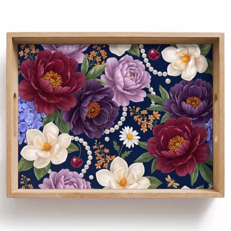 Plateau - Fleurs - Perles - Décoration - Moderne - Bleu — 1