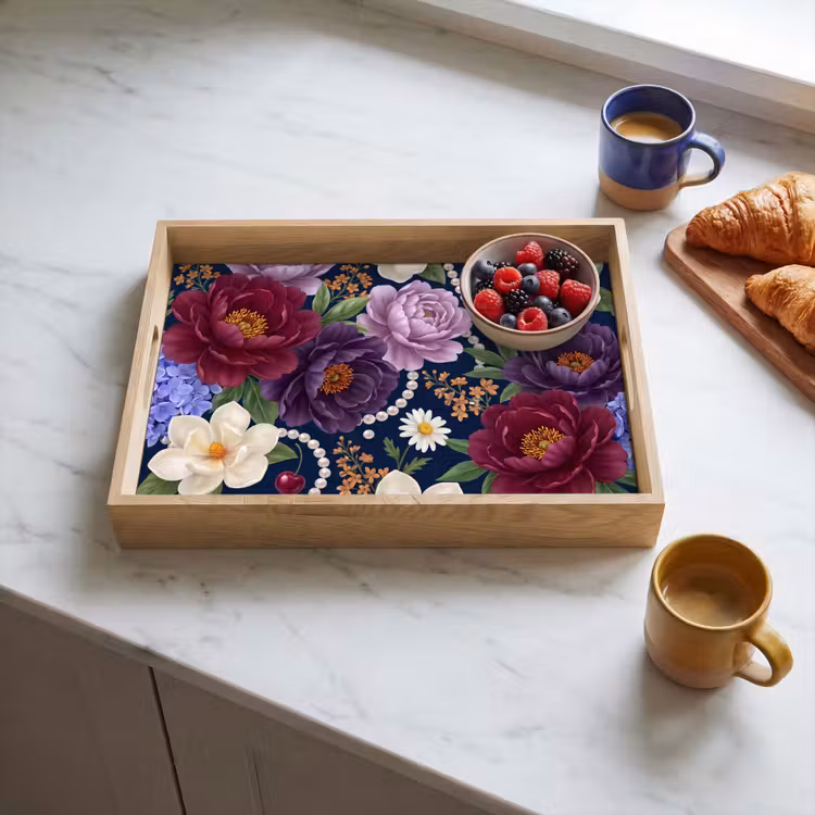 Plateau - Fleurs - Perles - Décoration - Moderne - Bleu — 3
