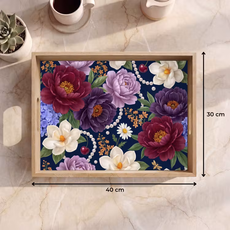 Plateau - Fleurs - Perles - Décoration - Moderne - Bleu — 7