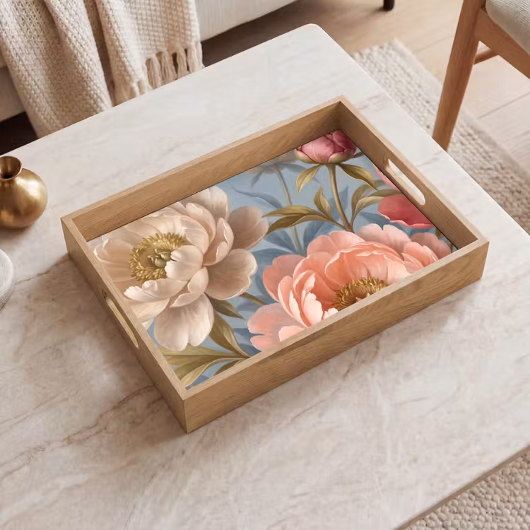 Plateau - Fleurs - Rose - Beige - Moderne - Nature — 2