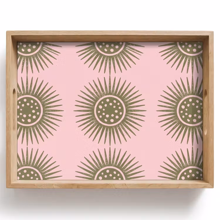 Plateau - Fleurs - Motif - Abstrait - Rose - Vert — 1