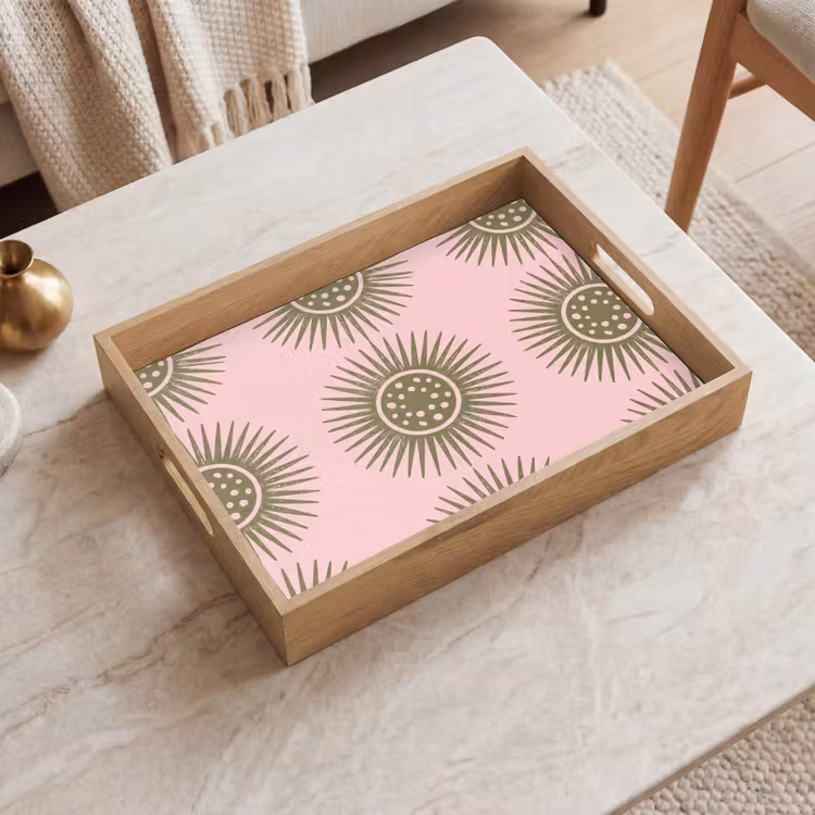 Plateau - Fleurs - Motif - Abstrait - Rose - Vert — 2