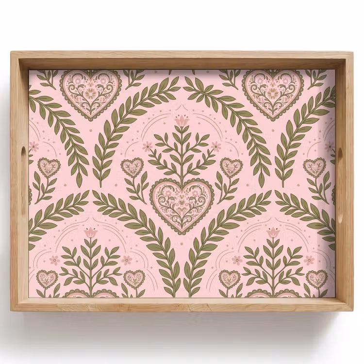 Plateau - Motif - Cœur - Fleurs - Folklorique - Rose — 1