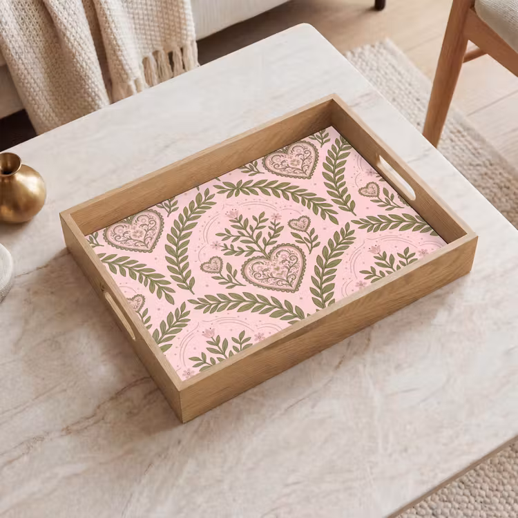 Plateau - Motif - Cœur - Fleurs - Folklorique - Rose — 2