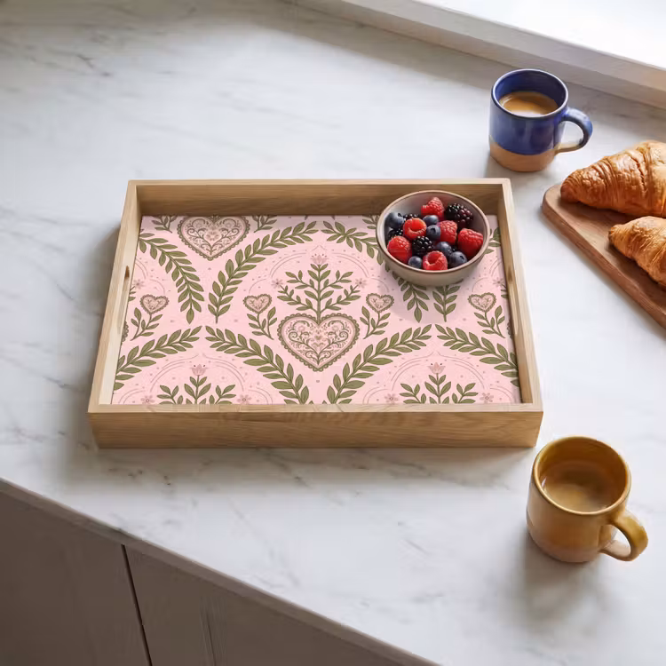 Plateau - Motif - Cœur - Fleurs - Folklorique - Rose — 3
