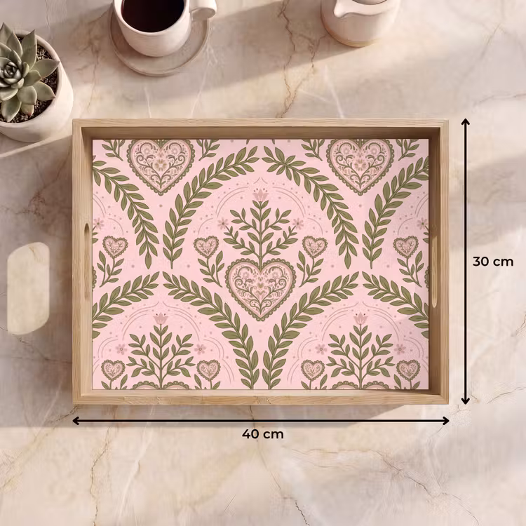 Plateau - Motif - Cœur - Fleurs - Folklorique - Rose — 7