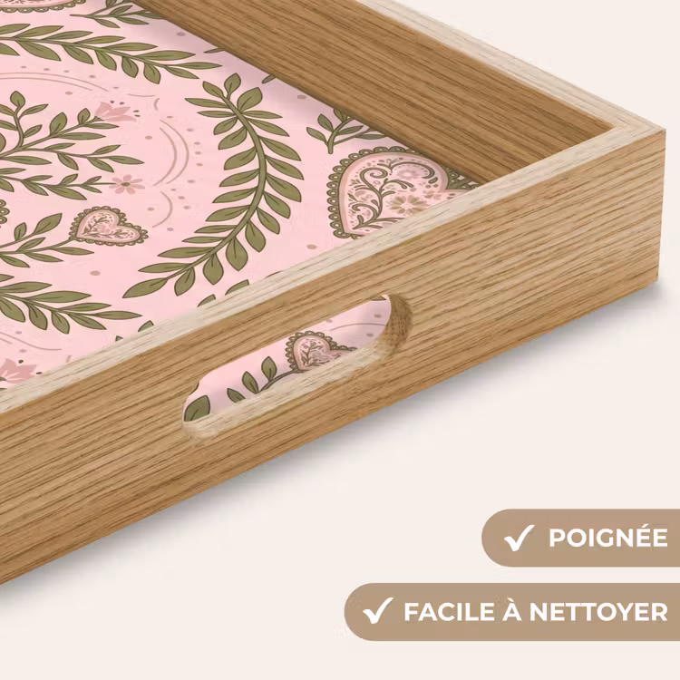 Plateau - Motif - Cœur - Fleurs - Folklorique - Rose — 8