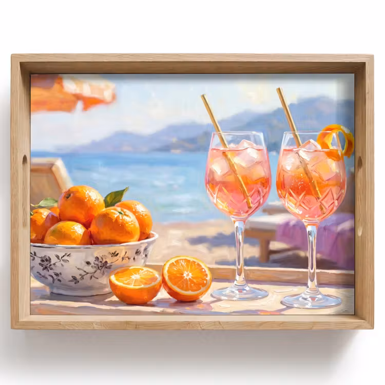 Plateau - Boissons - Verres - Plage - Été - Orange — 1