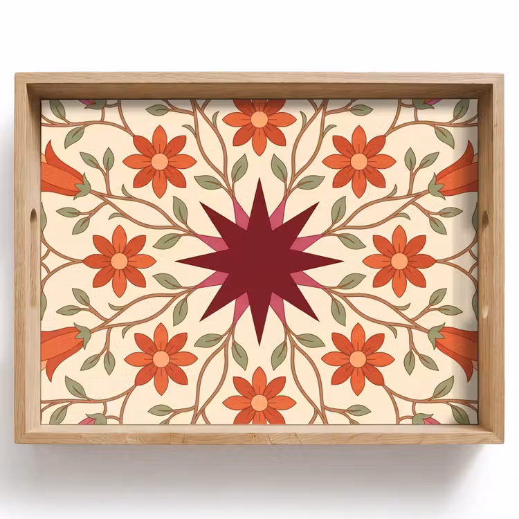 Plateau - Fleurs - Mandala - Décoratif - Rouge — 1