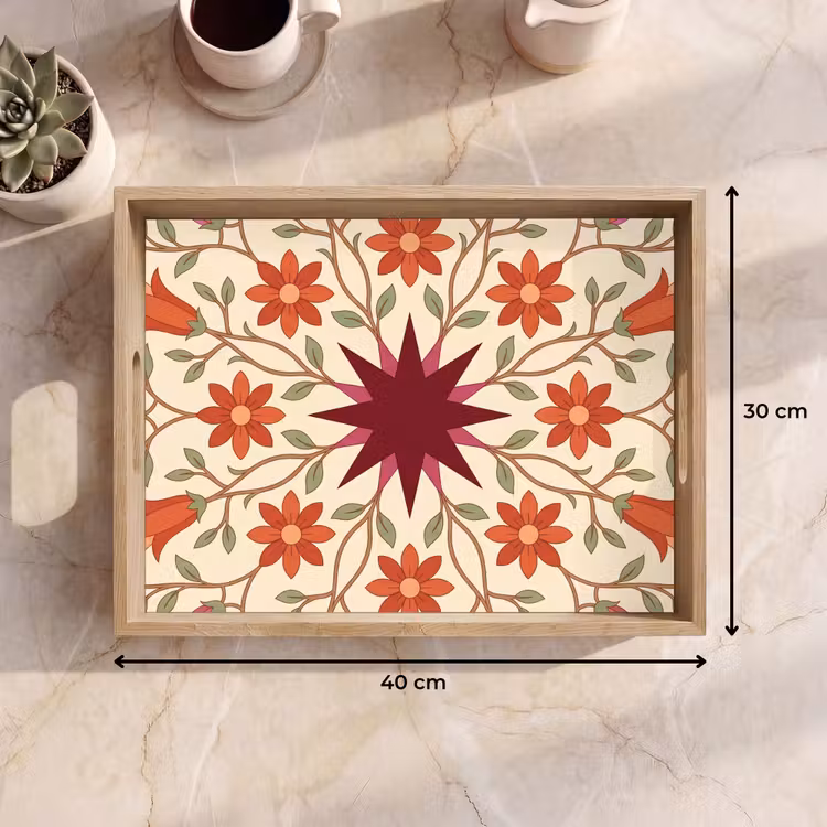 Plateau - Fleurs - Mandala - Décoratif - Rouge — 7
