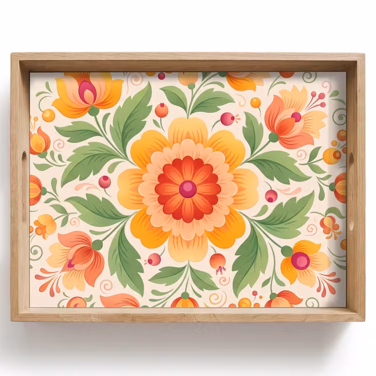 Plateau - Fleurs - Motif - Décoratif - Orange — 1
