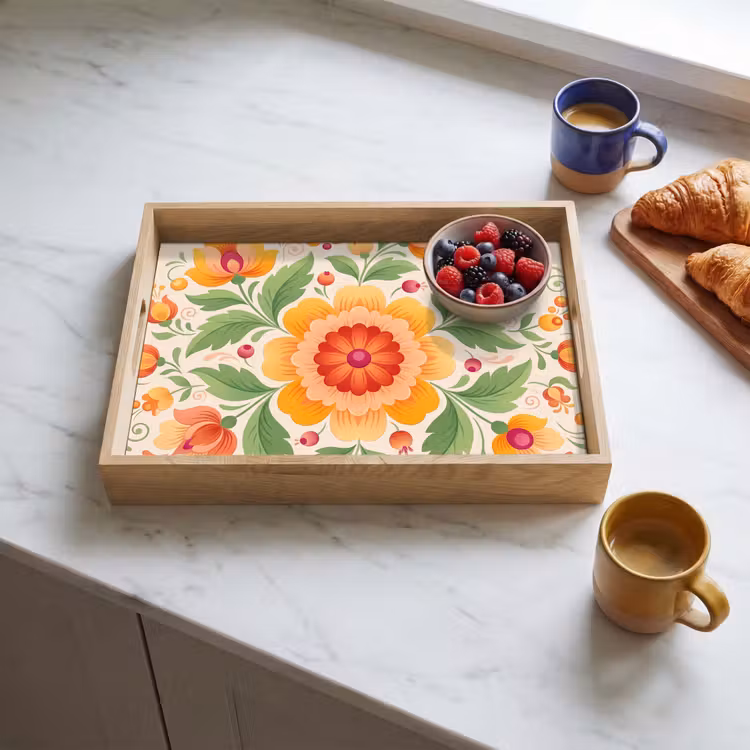 Plateau - Fleurs - Motif - Décoratif - Orange — 3