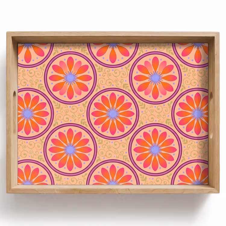 Plateau - Motif - Fleurs - Décoratif - Coloré - Moderne — 1
