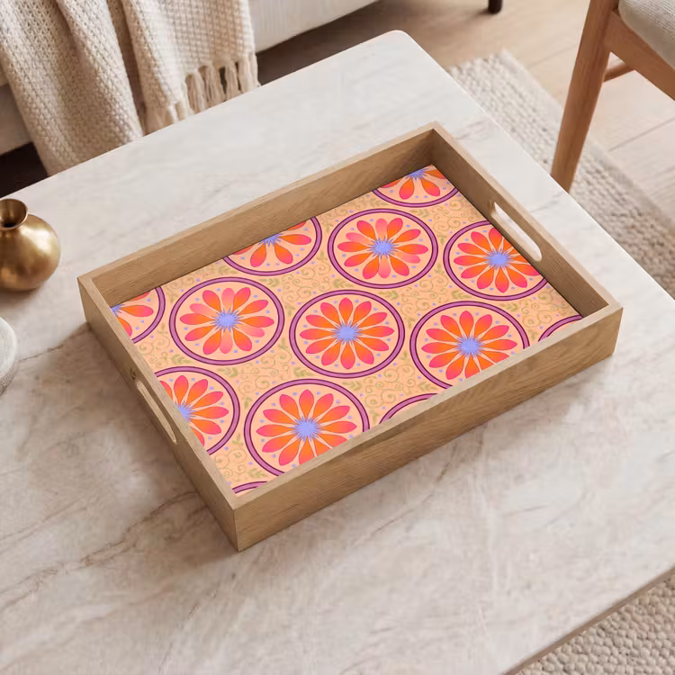 Plateau - Motif - Fleurs - Décoratif - Coloré - Moderne — 2