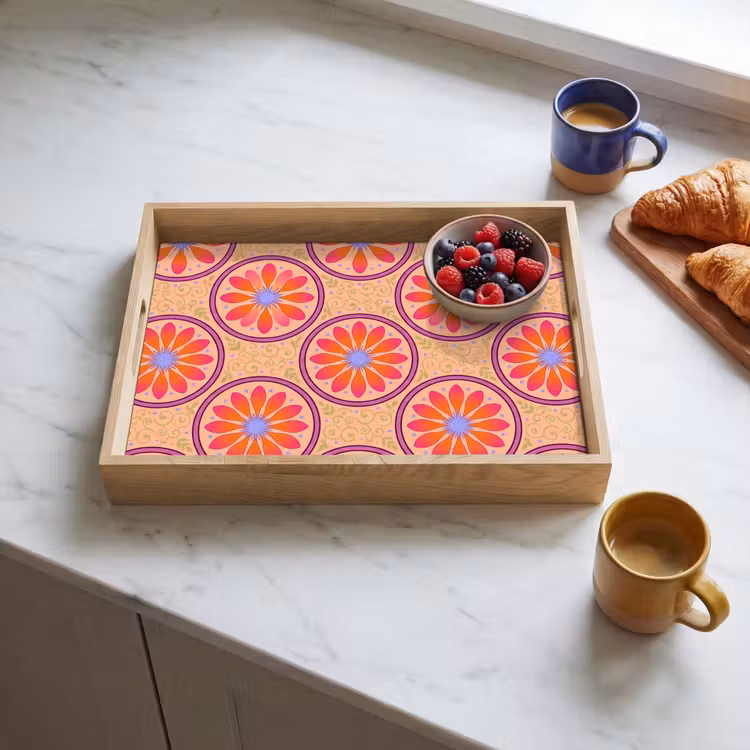Plateau - Motif - Fleurs - Décoratif - Coloré - Moderne — 3
