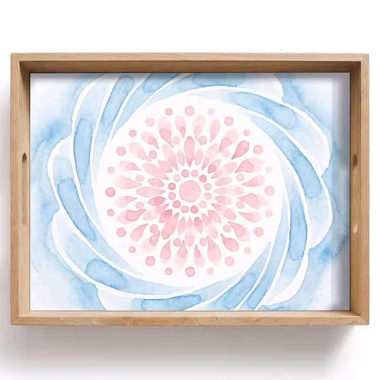 Plateau - Résumé - Forme de fleur - Aquarelle - Rose - Bleu — 1