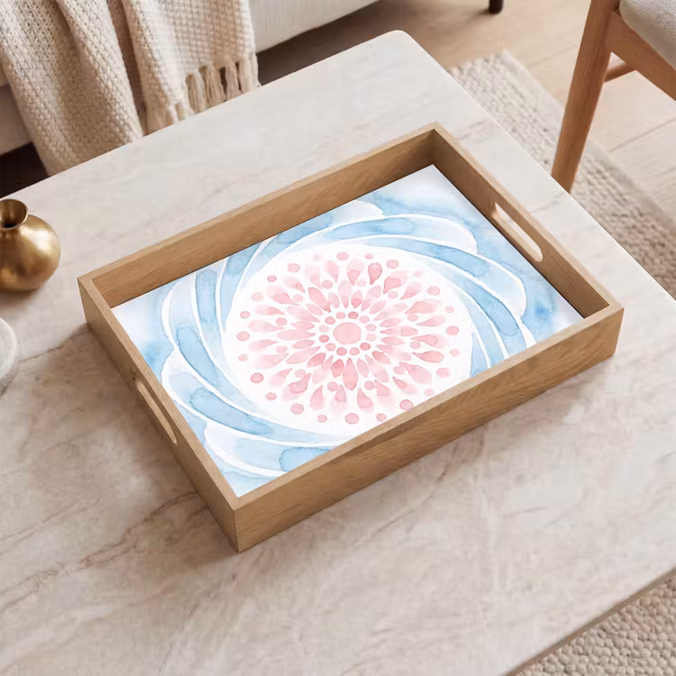 Plateau - Résumé - Forme de fleur - Aquarelle - Rose - Bleu — 2