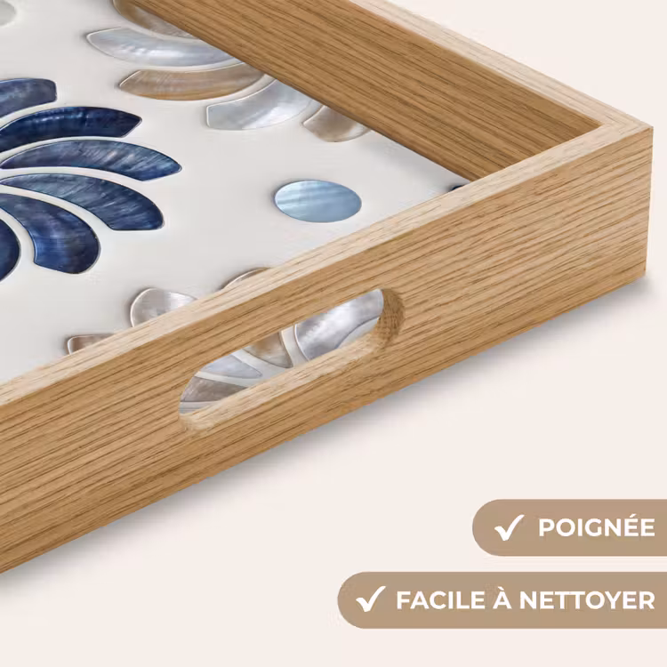 Plateau - Fleurs - Nacre - Abstrait - Motif - Bleu — 8