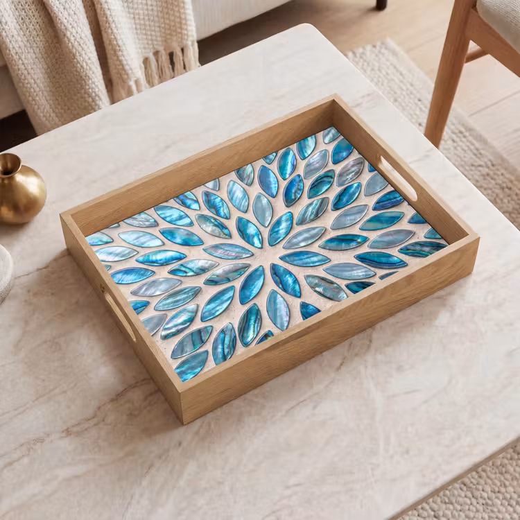 Plateau - Motif - Brillance - Abstrait - Bleu - Décoration — 2