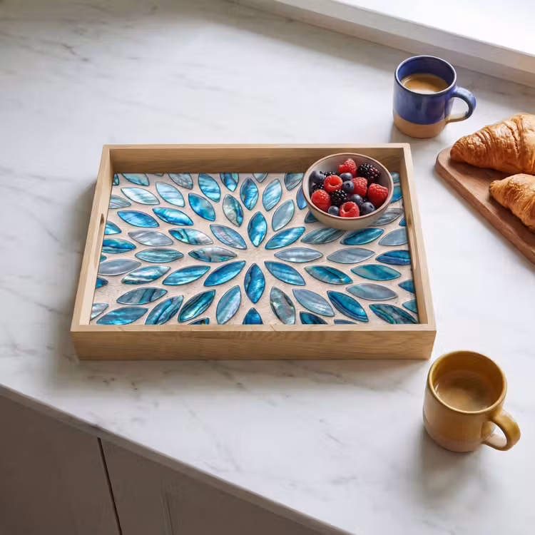 Plateau - Motif - Brillance - Abstrait - Bleu - Décoration — 3