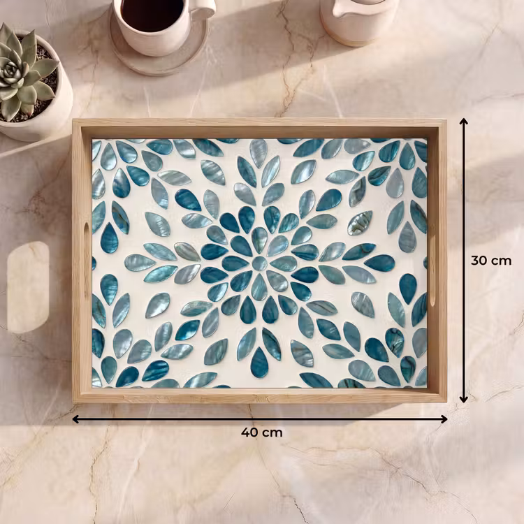 Plateau - Motif - Feuilles - Abstrait - Moderne - Turquoise — 7