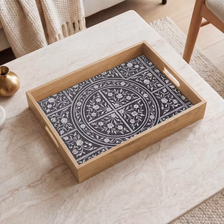 Plateau - Motif - Motif floral - Décoration - Classique - Noir — 2