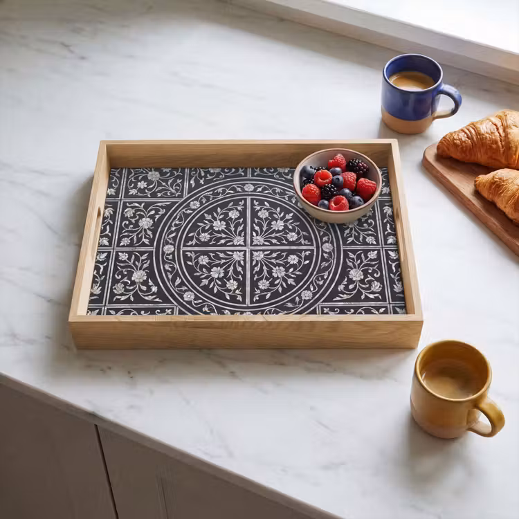 Plateau - Motif - Motif floral - Décoration - Classique - Noir — 3