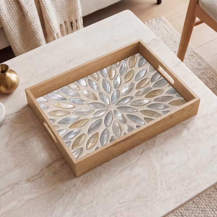 Plateau - Motif - Ovale - Brillant - Abstrait - Beige — 2