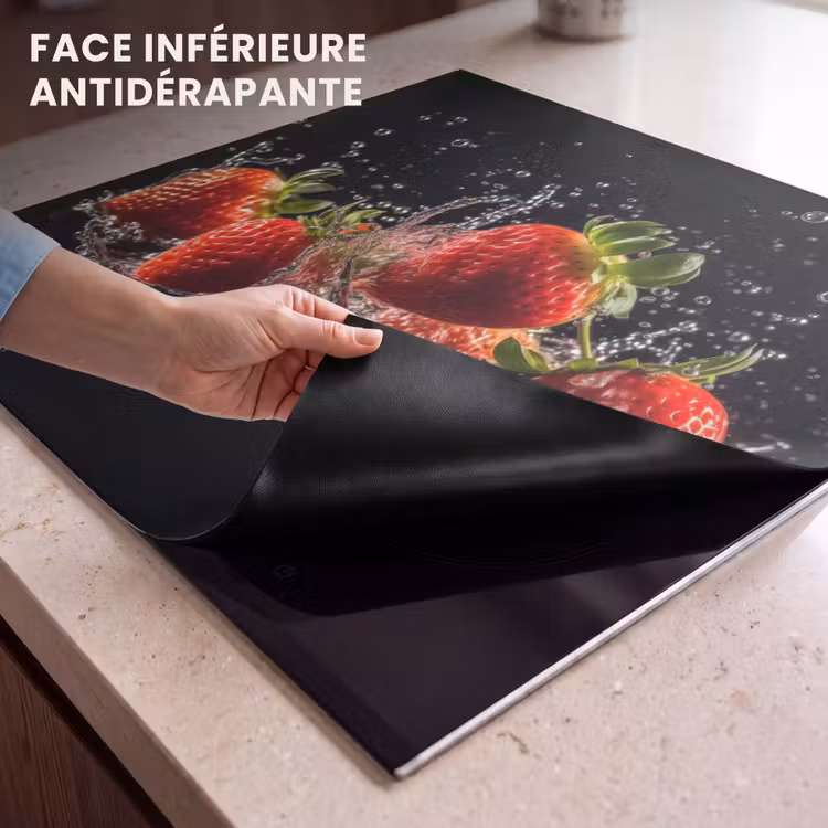 Protection plaque induction - Fraises - Fruits - Rouge - Eau - Noir — 7