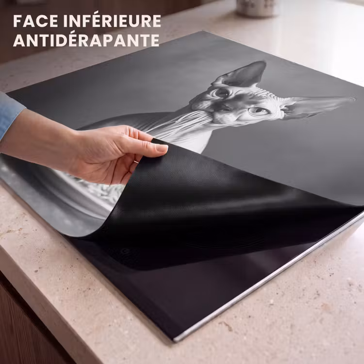 Protection plaque induction - Sphynx - Chat - Animaux - Humour - Spaghetti - Noir et blanc — 7
