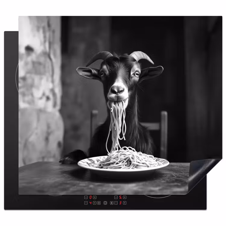 Protection plaque induction - Chèvre - Assiette - Spaghetti - Noir et blanc — 1