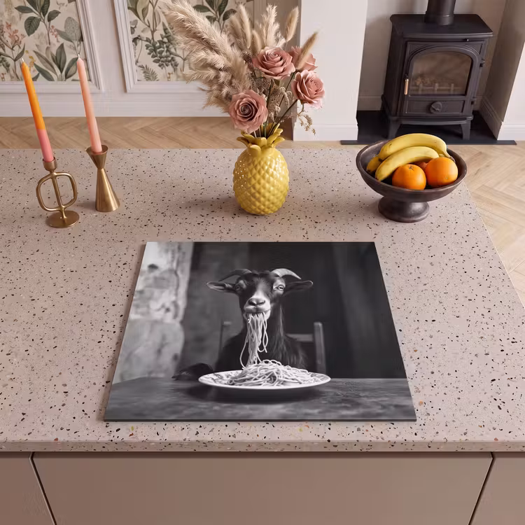 Protection plaque induction - Chèvre - Assiette - Spaghetti - Noir et blanc — 3