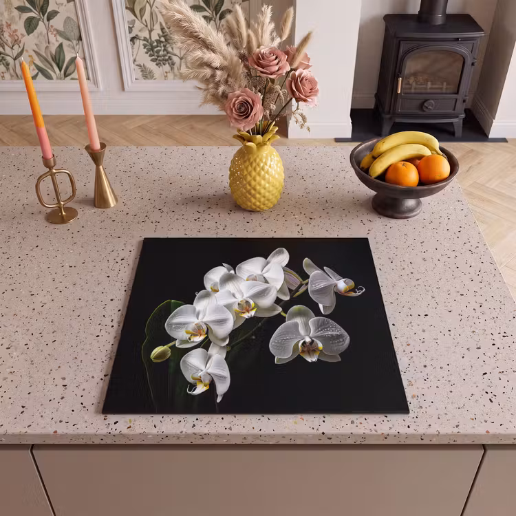 Protection plaque induction - Gouttes de rosée sur orchidées blanches — 3