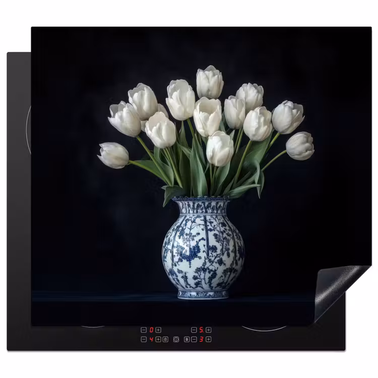 Protection plaque induction - Blanc - Fleurs - Tulipes - Vase — 1