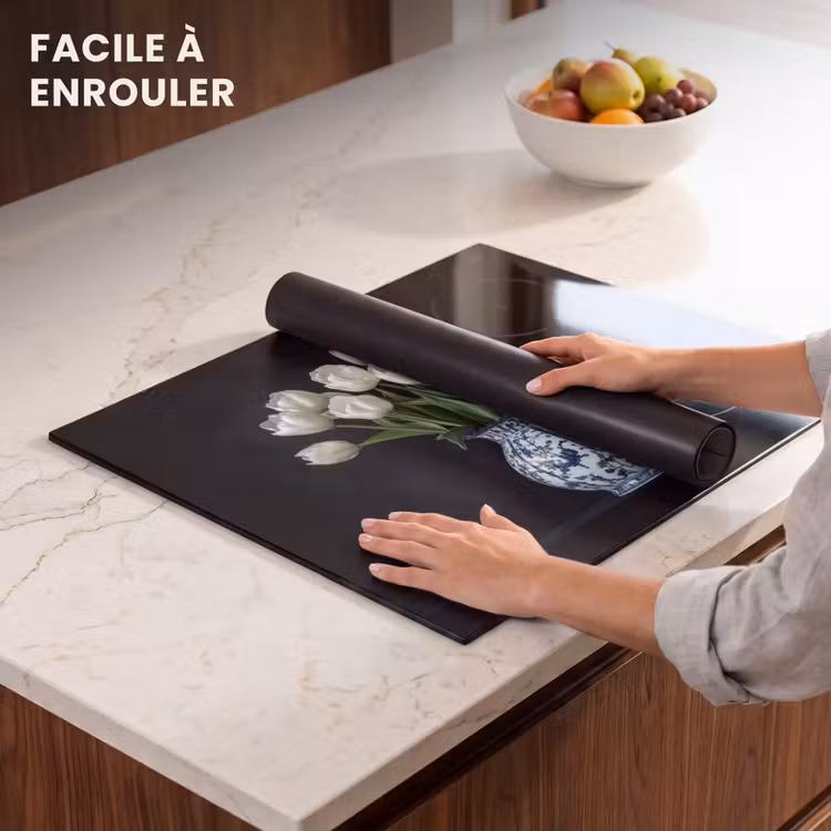 Protection plaque induction - Blanc - Fleurs - Tulipes - Vase — 6