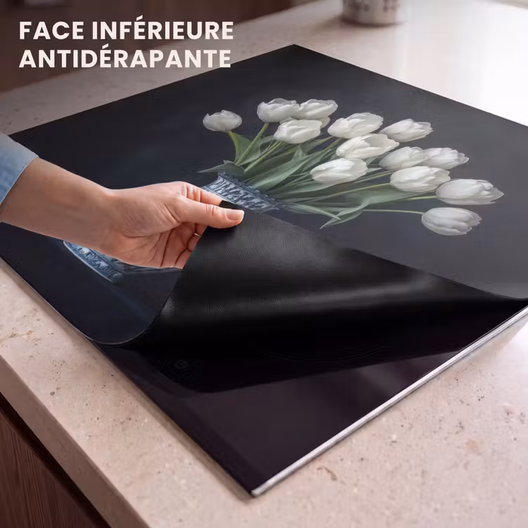 Protection plaque induction - Blanc - Fleurs - Tulipes - Vase — 7