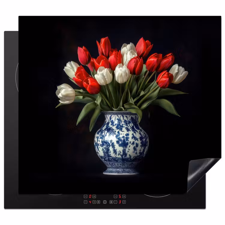 Protection plaque induction - Rouge - Fleurs - Tulipes - Vase — 1