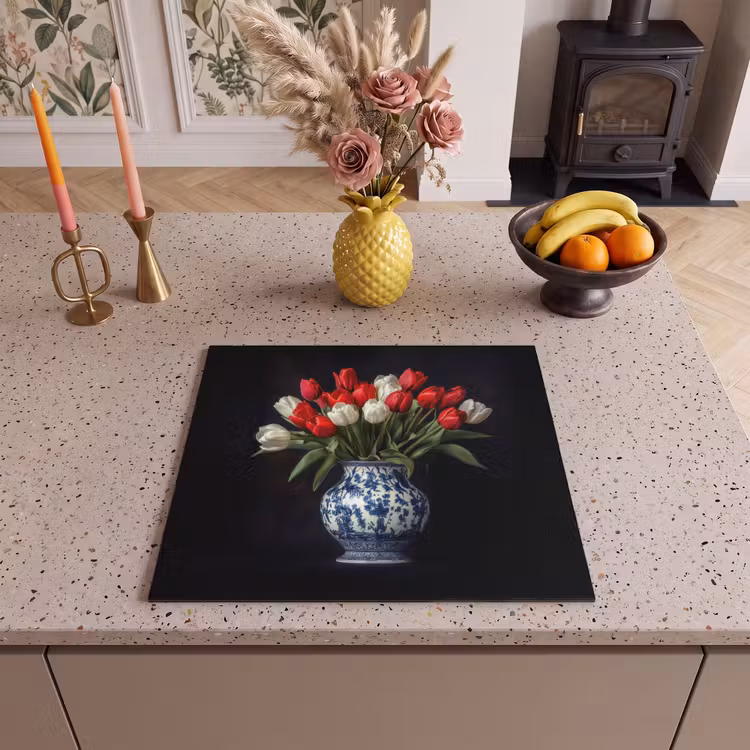 Protection plaque induction - Rouge - Fleurs - Tulipes - Vase — 3