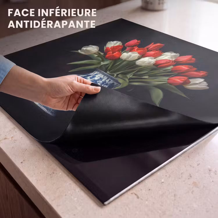 Protection plaque induction - Rouge - Fleurs - Tulipes - Vase — 7