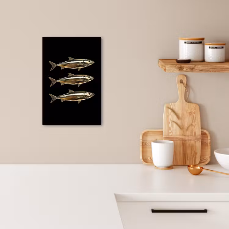 Tableau sur toile - Poissons - Or - Noir — 1