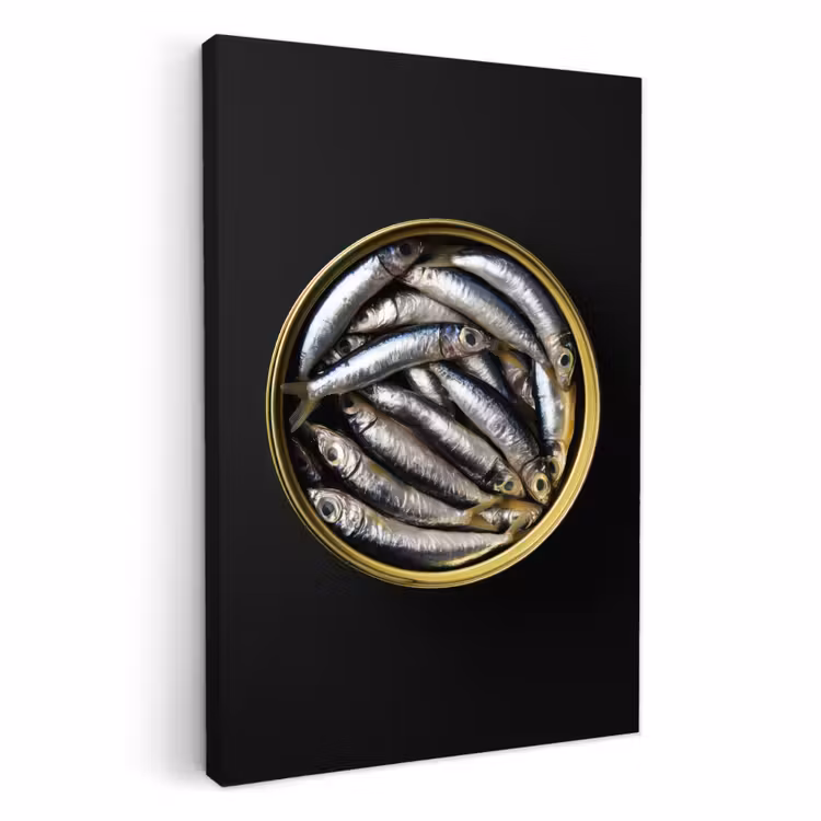 Tableau sur toile - Sardines - Poisson - Rond - Noir — 1