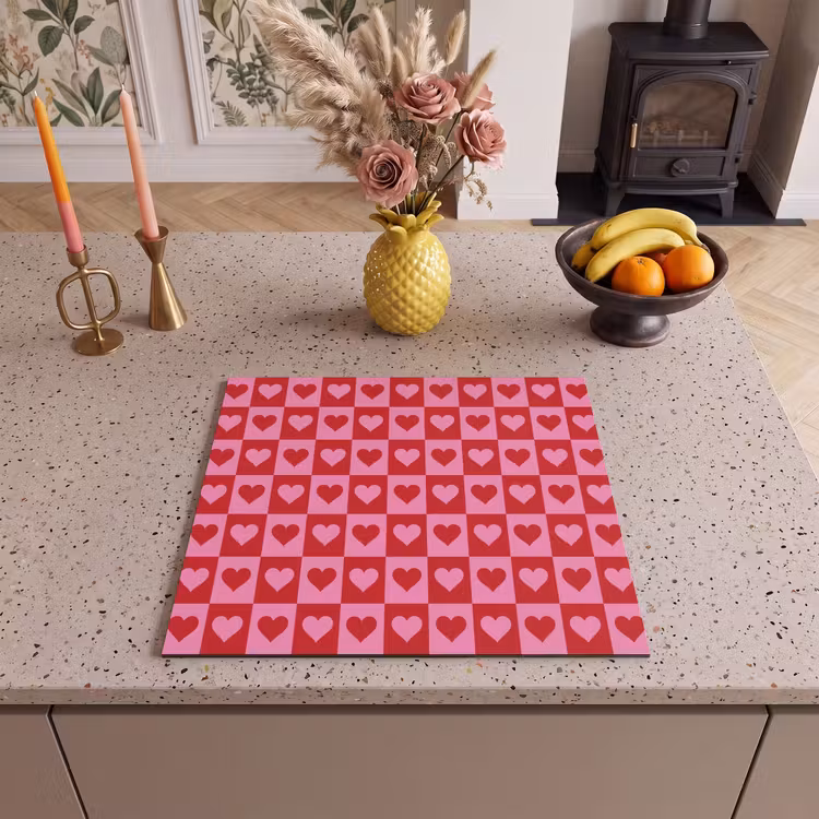 Protection plaque induction - Rouge - Rose - Échiquier - Valentin — 3