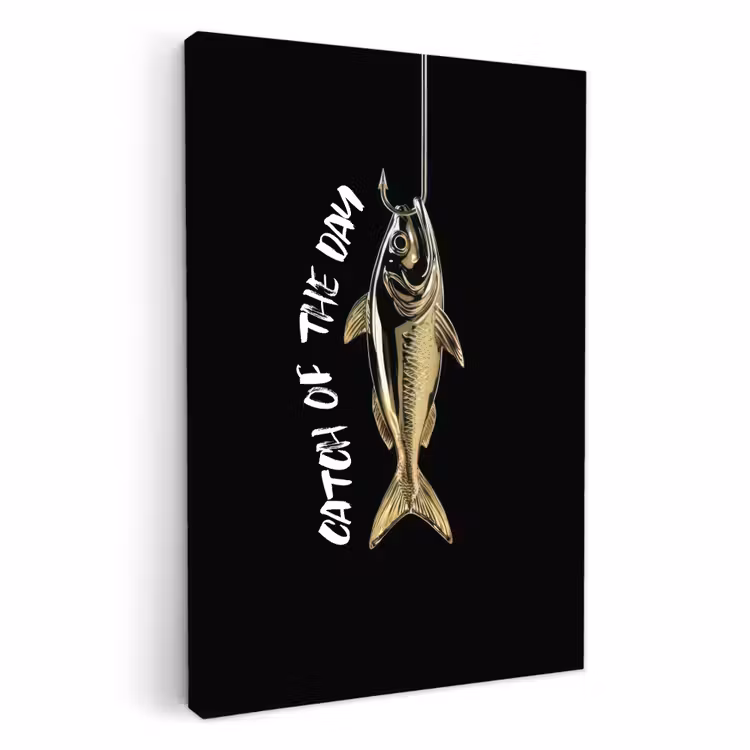 Tableau sur toile - Poisson - Noir - Or - Texte — 1