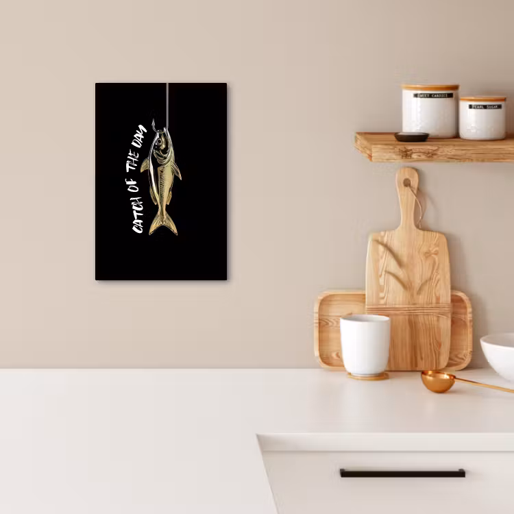 Tableau sur toile - Poisson - Noir - Or - Texte — 2