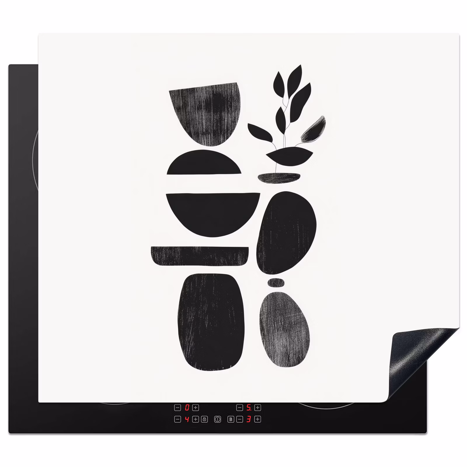 Protection plaque induction - Japandi - Noir - Abstrait — 1