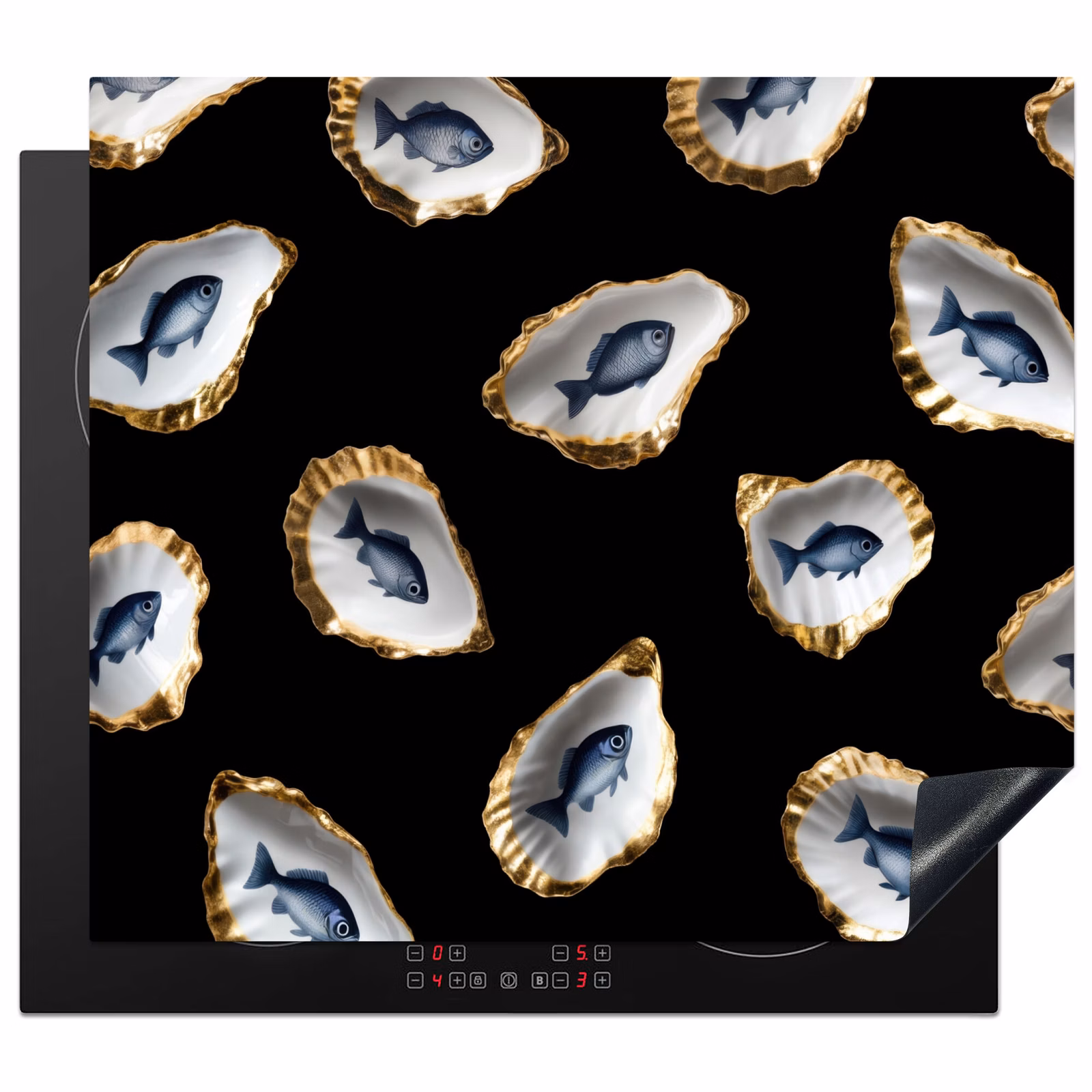 Protection plaque induction - Huîtres - Poissons - Bleu - Or — 1