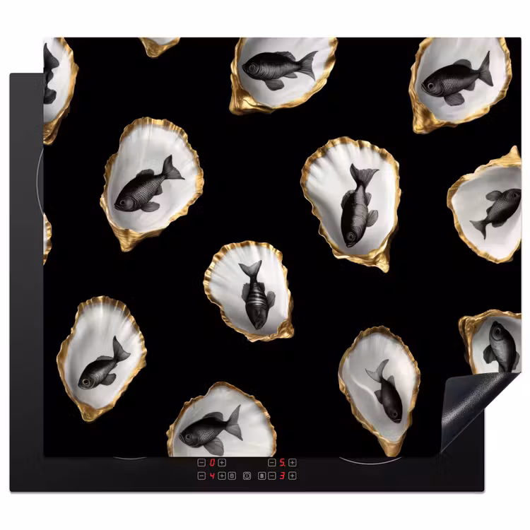 Protection plaque induction - Huîtres - Noir - Poisson - Or — 1