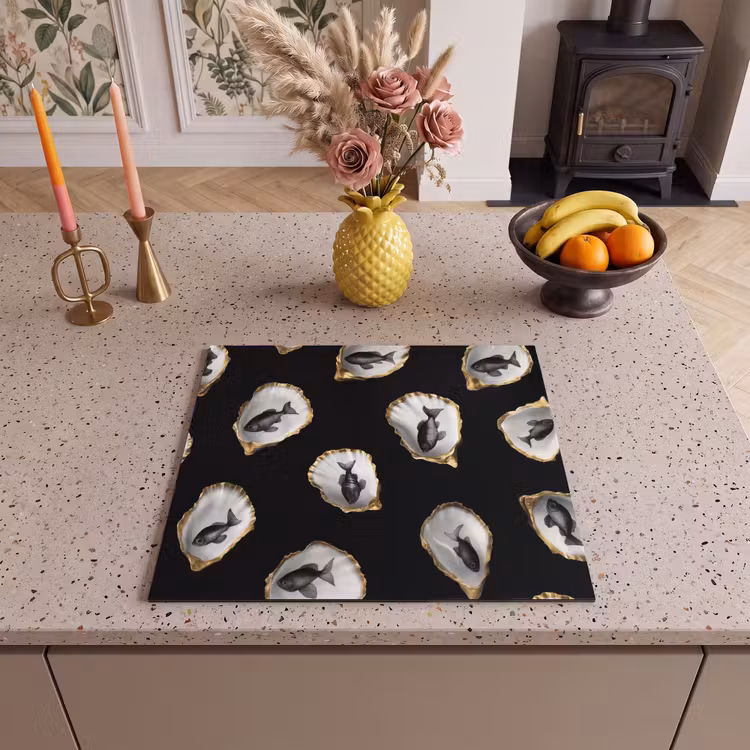 Protection plaque induction - Huîtres - Noir - Poisson - Or — 3