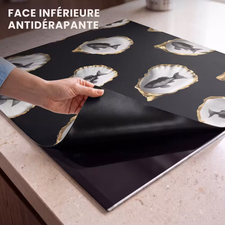 Protection plaque induction - Huîtres - Noir - Poisson - Or — 7
