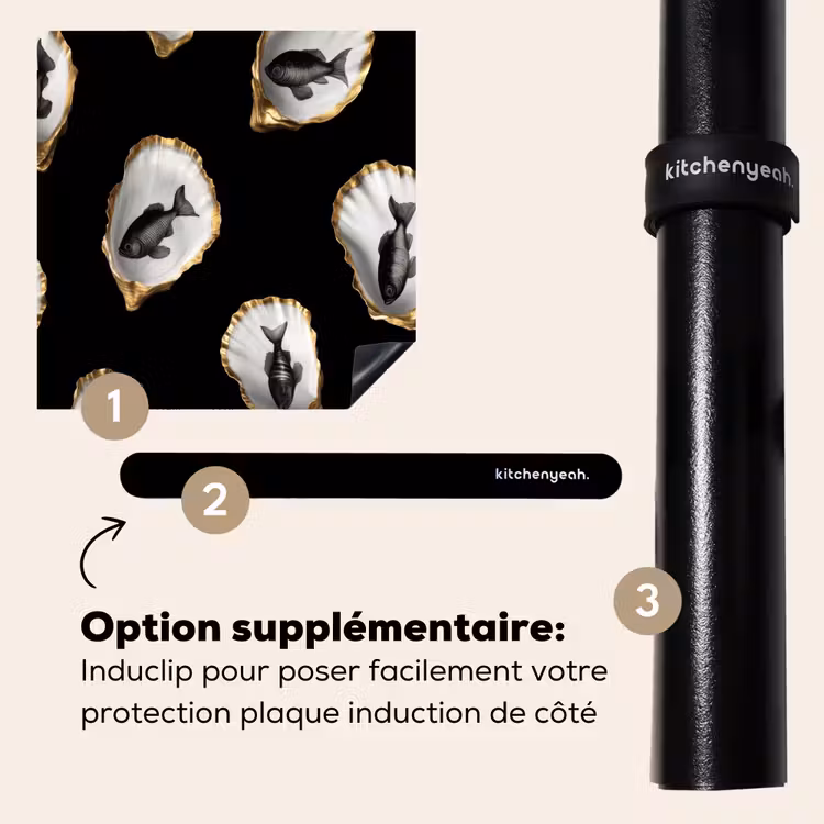 Protection plaque induction - Huîtres - Noir - Poisson - Or — 8